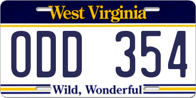WV license plate ODD354
