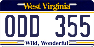 WV license plate ODD355