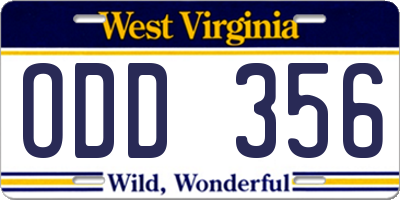 WV license plate ODD356