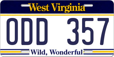 WV license plate ODD357