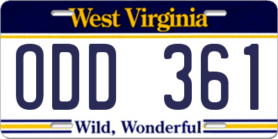 WV license plate ODD361