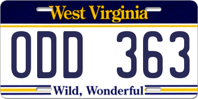 WV license plate ODD363