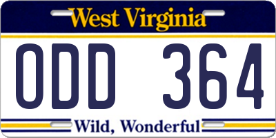 WV license plate ODD364