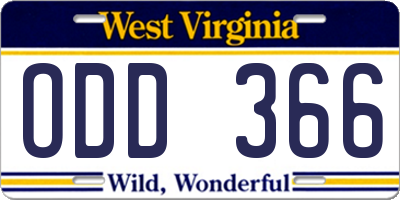 WV license plate ODD366