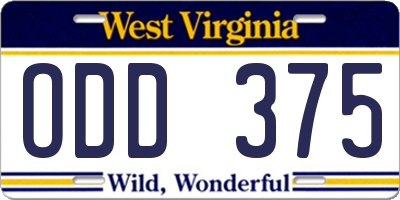 WV license plate ODD375