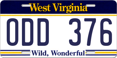 WV license plate ODD376