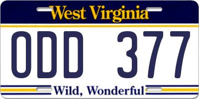 WV license plate ODD377