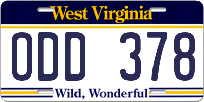WV license plate ODD378