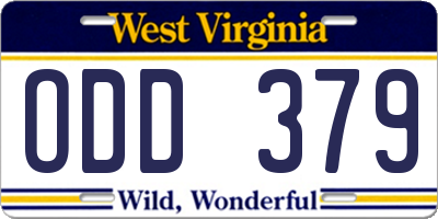 WV license plate ODD379