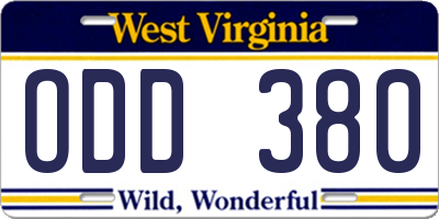 WV license plate ODD380