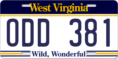 WV license plate ODD381