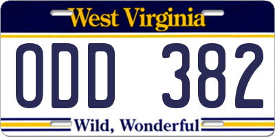 WV license plate ODD382