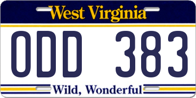 WV license plate ODD383