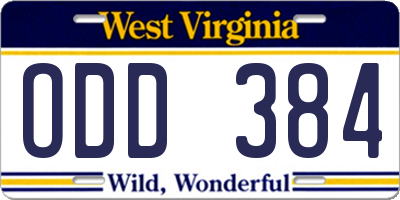 WV license plate ODD384