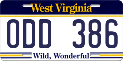 WV license plate ODD386