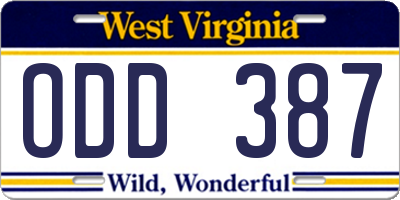 WV license plate ODD387