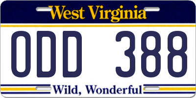 WV license plate ODD388