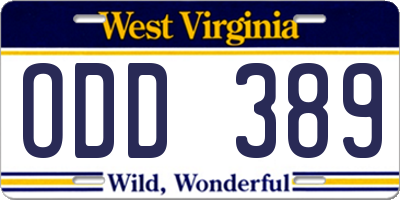 WV license plate ODD389