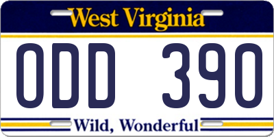 WV license plate ODD390