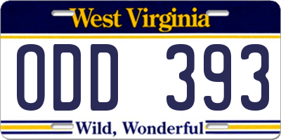 WV license plate ODD393