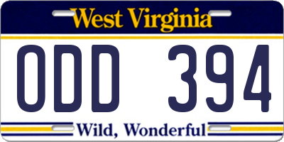 WV license plate ODD394