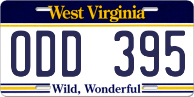 WV license plate ODD395