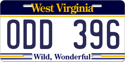 WV license plate ODD396