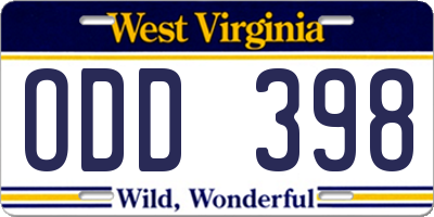 WV license plate ODD398