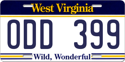 WV license plate ODD399