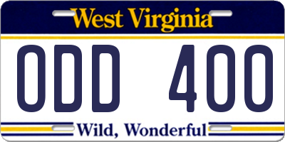 WV license plate ODD400