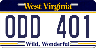 WV license plate ODD401