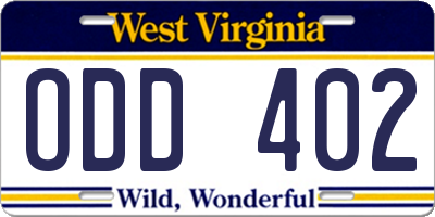 WV license plate ODD402