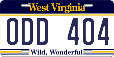 WV license plate ODD404