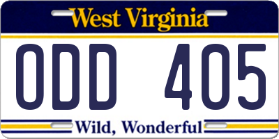 WV license plate ODD405