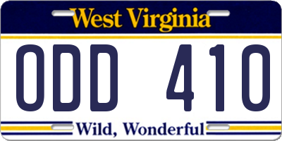 WV license plate ODD410