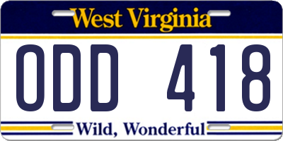 WV license plate ODD418