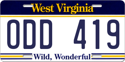 WV license plate ODD419