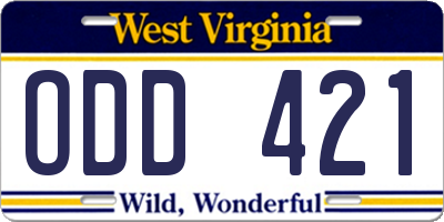 WV license plate ODD421