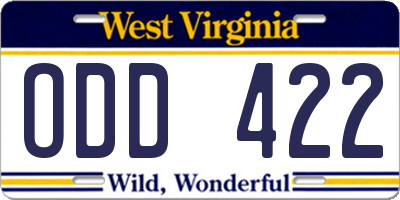 WV license plate ODD422