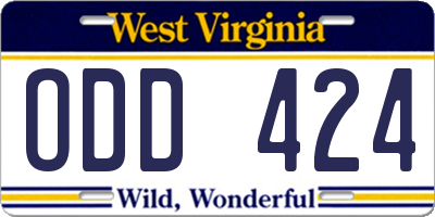 WV license plate ODD424