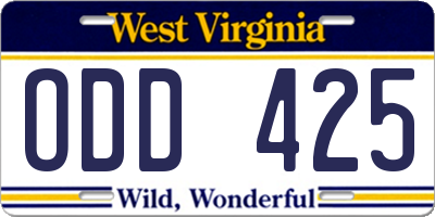 WV license plate ODD425