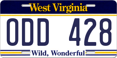 WV license plate ODD428