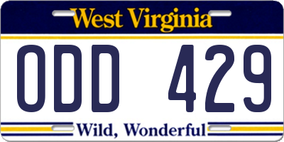 WV license plate ODD429