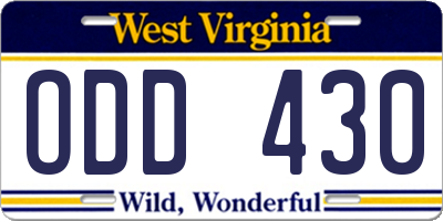 WV license plate ODD430