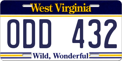 WV license plate ODD432