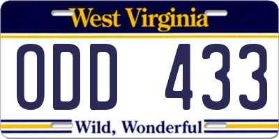WV license plate ODD433