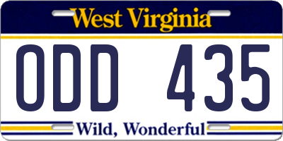 WV license plate ODD435