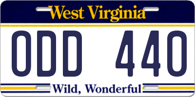 WV license plate ODD440