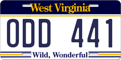 WV license plate ODD441