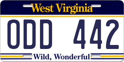 WV license plate ODD442